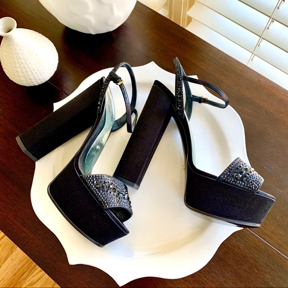 Gucci Black Jeweled Platform Block Heel Sandals